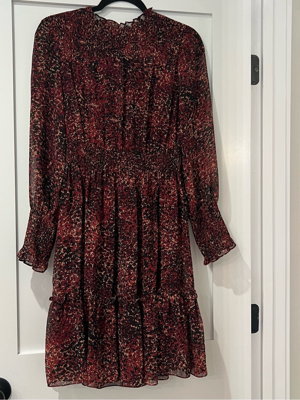 Just...Taylor Wine Red Smocked Long Sleeve Floral Dress